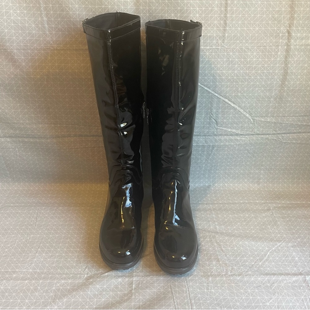 Geox Respira Black Patent Leather Lug Sole Knee Boots 42 - Picture 2 of 9